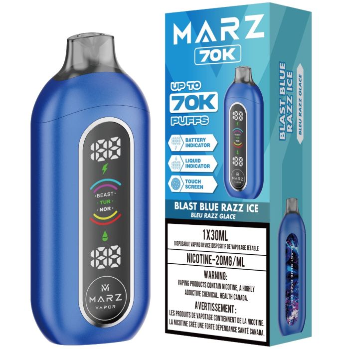 Blast Blue Razz Ice - 70000 puffs - 20mg/ml nicotine strength - 30ml e-juice - Marz 70K Disposable Vape