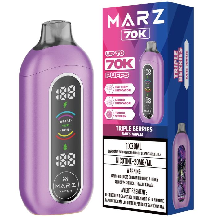 Triple Berries - 70000 puffs - 20mg/ml nicotine strength - 30ml e-juice - Marz 70K Disposable Vape