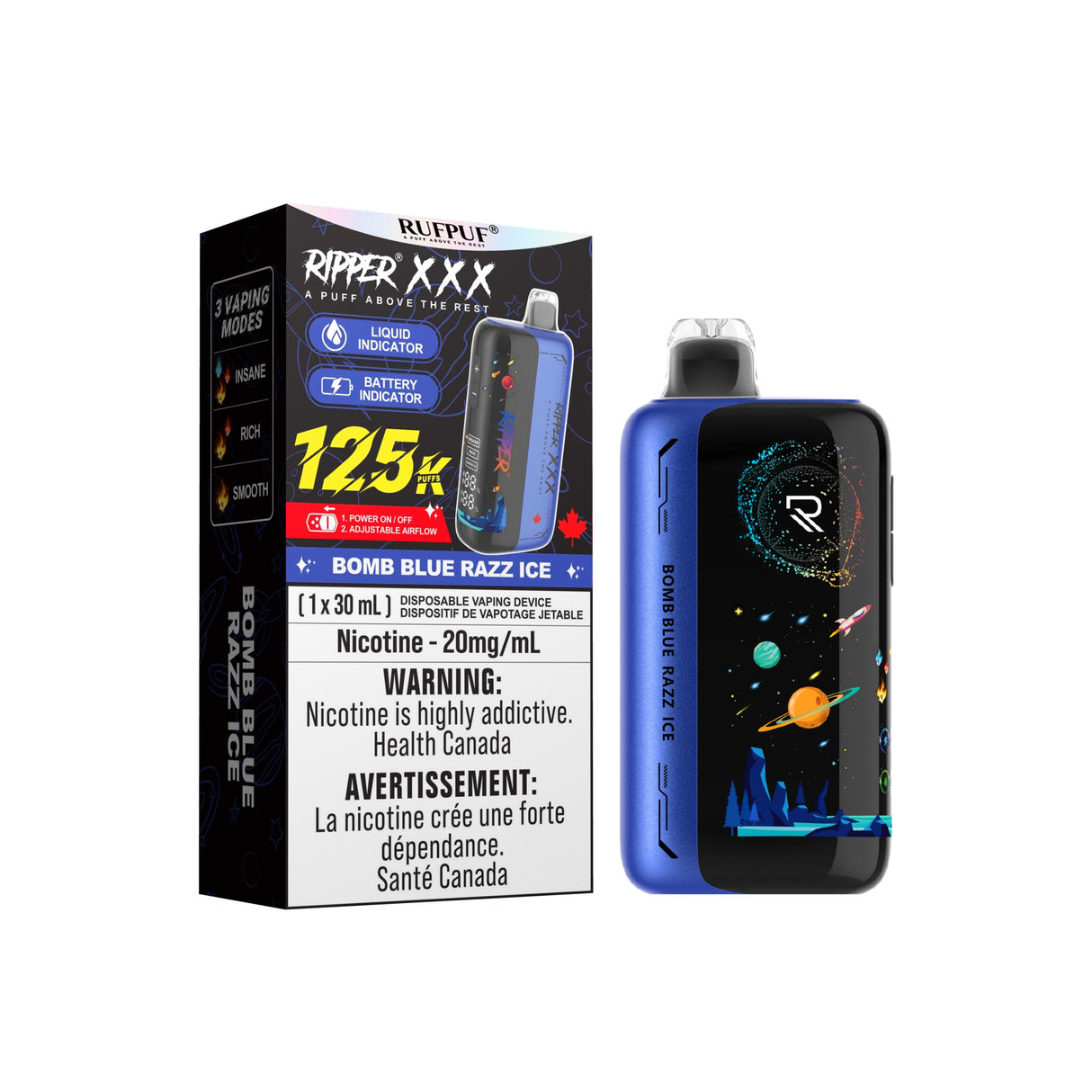 Bomb Blue Razz Ice 125K Ripper XXX (30ML) Disposable Vape