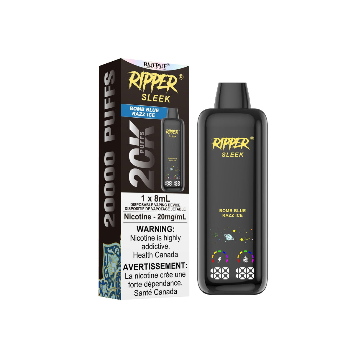 Ripper SLEEK Disposable Vape Bomb Blue Razz Ice flavour – 20,000 puffs