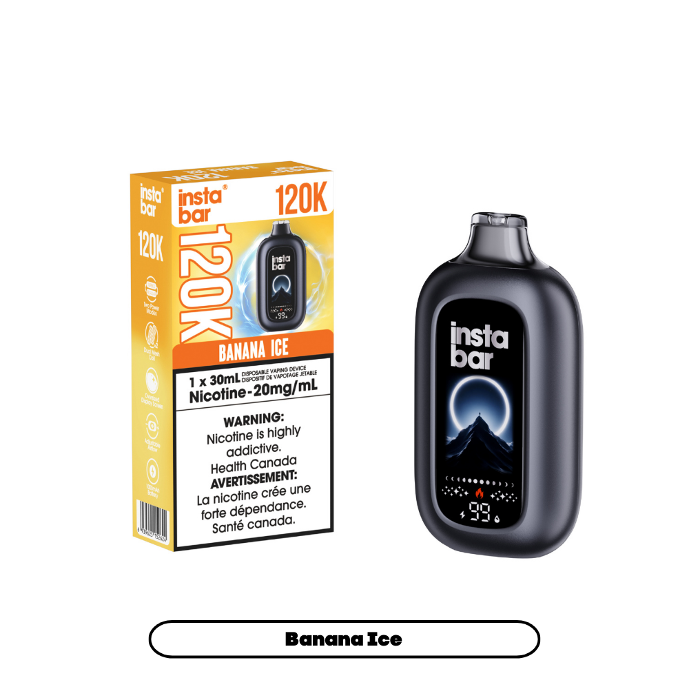 INSTA BAR 120K Disposable Vape Banana Ice with up to 120,000 puffs and dual mesh coil in Canada