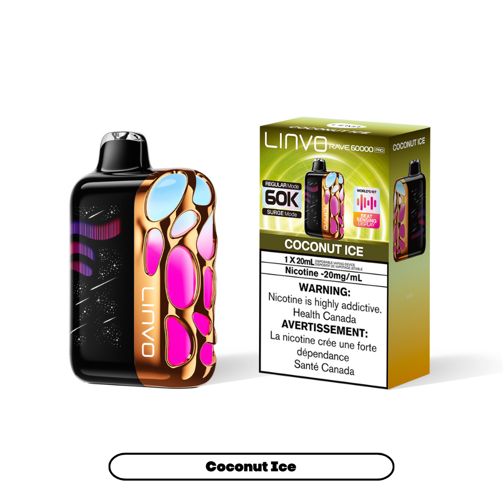 Coconut Ice - Linvo Rave 60K Pro Disposable Vape - 20mg/mL nicotine - 20mL e-liquid - 60000 Puffs