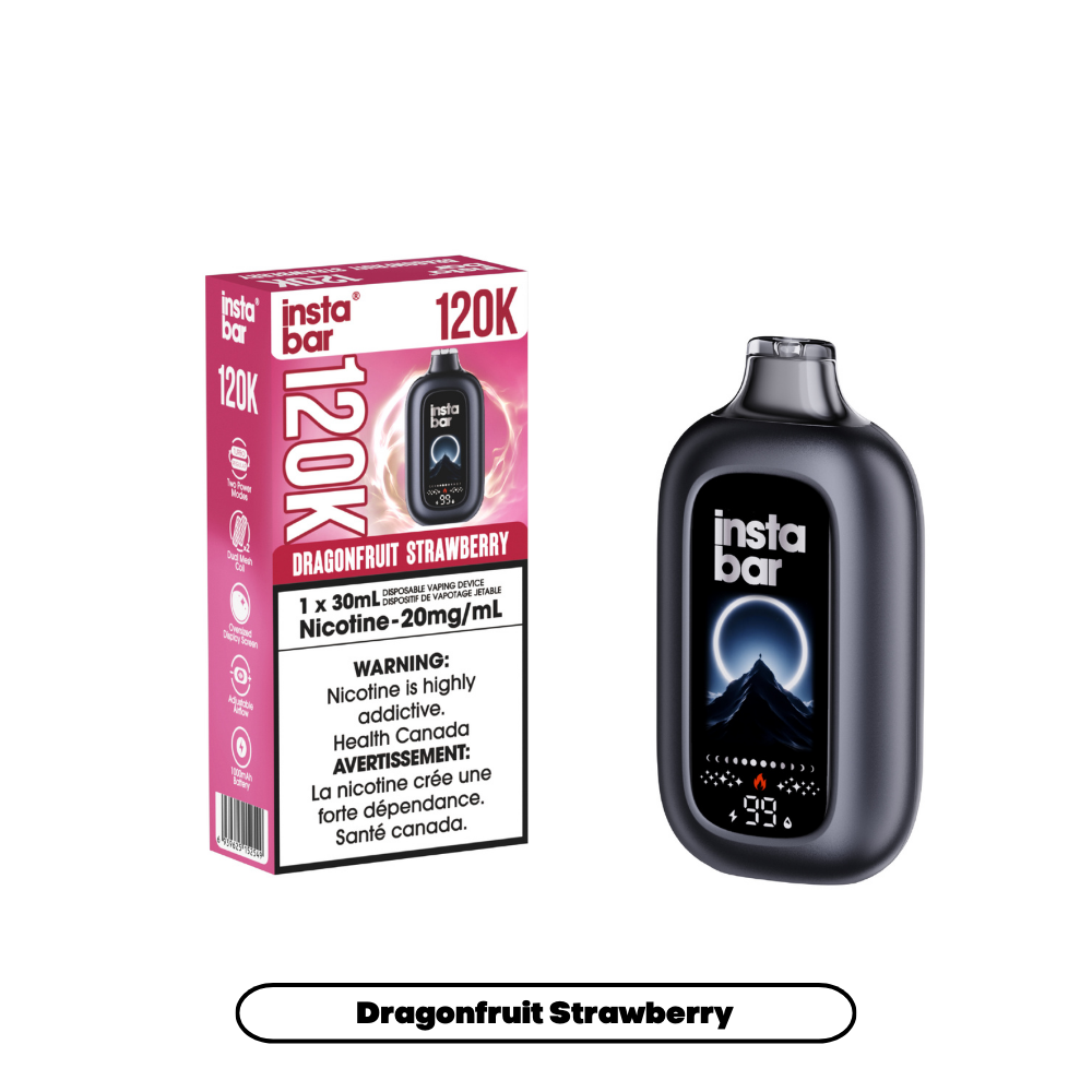 : INSTA BAR 120K Disposable Vape Dragonfruit Strawberry with up to 120,000 puffs and dual mesh coil in Canada