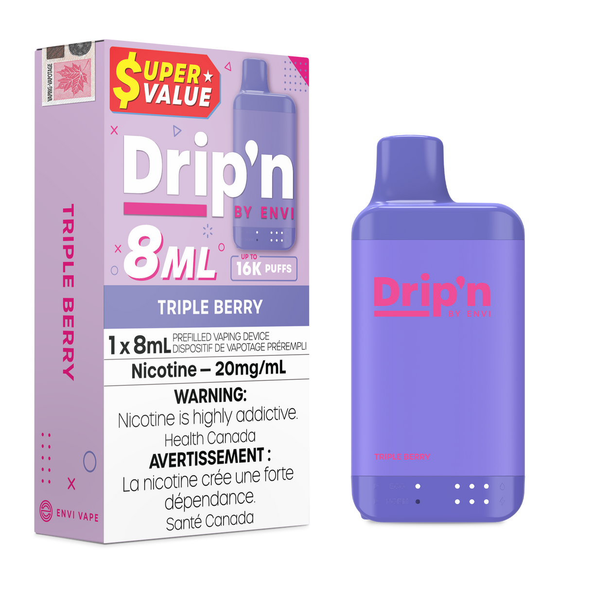 Blue Razz - Drip’n by Envi 16K puffs disposable vape - 20mg/ml nicotine strength - 8mL e-liquid