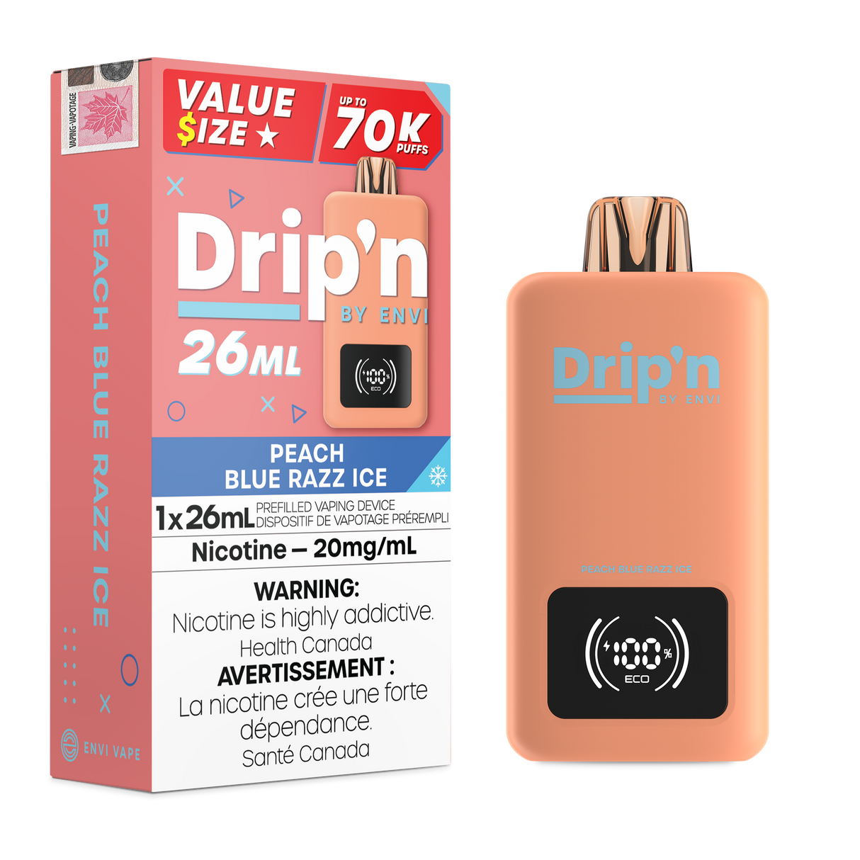Peach Blue Razz Ice - Dripn By Envi 70k Disposable Vape 26ml 70000 Puffs