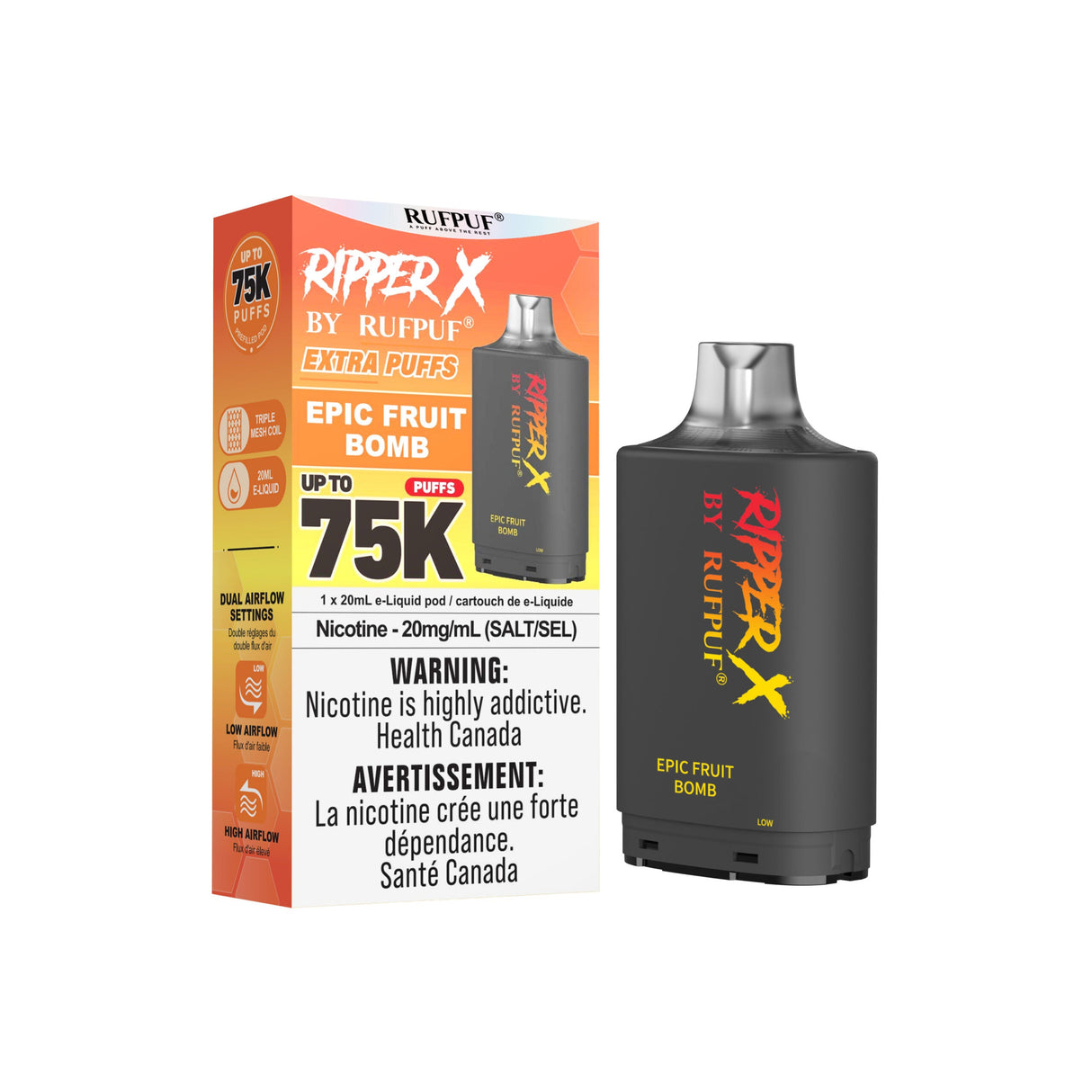 Epic-Fruit-Bomb Ripper X 75k Vape Pod - Nicotine Strength 20mg/ml - E-Liquid Quantity 20ml - Puff Count 75000.
