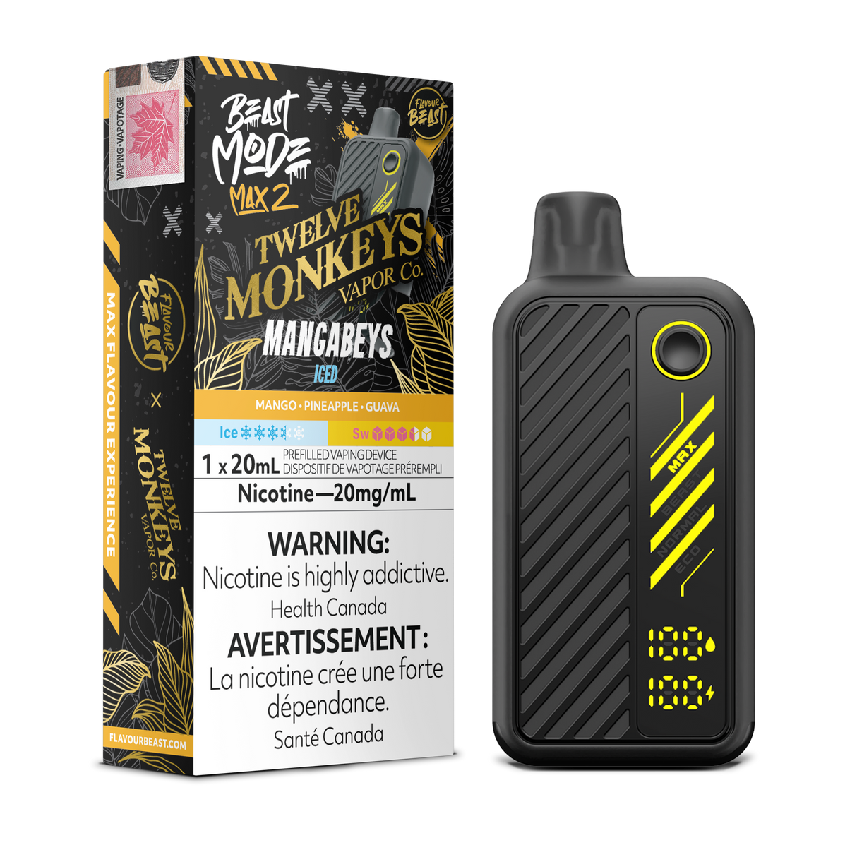 Flavour Beast Beastmode Max 2 x Twelve Monkeys – Mangabeys Iced, 20mg/mL, 20mL e-liquid.