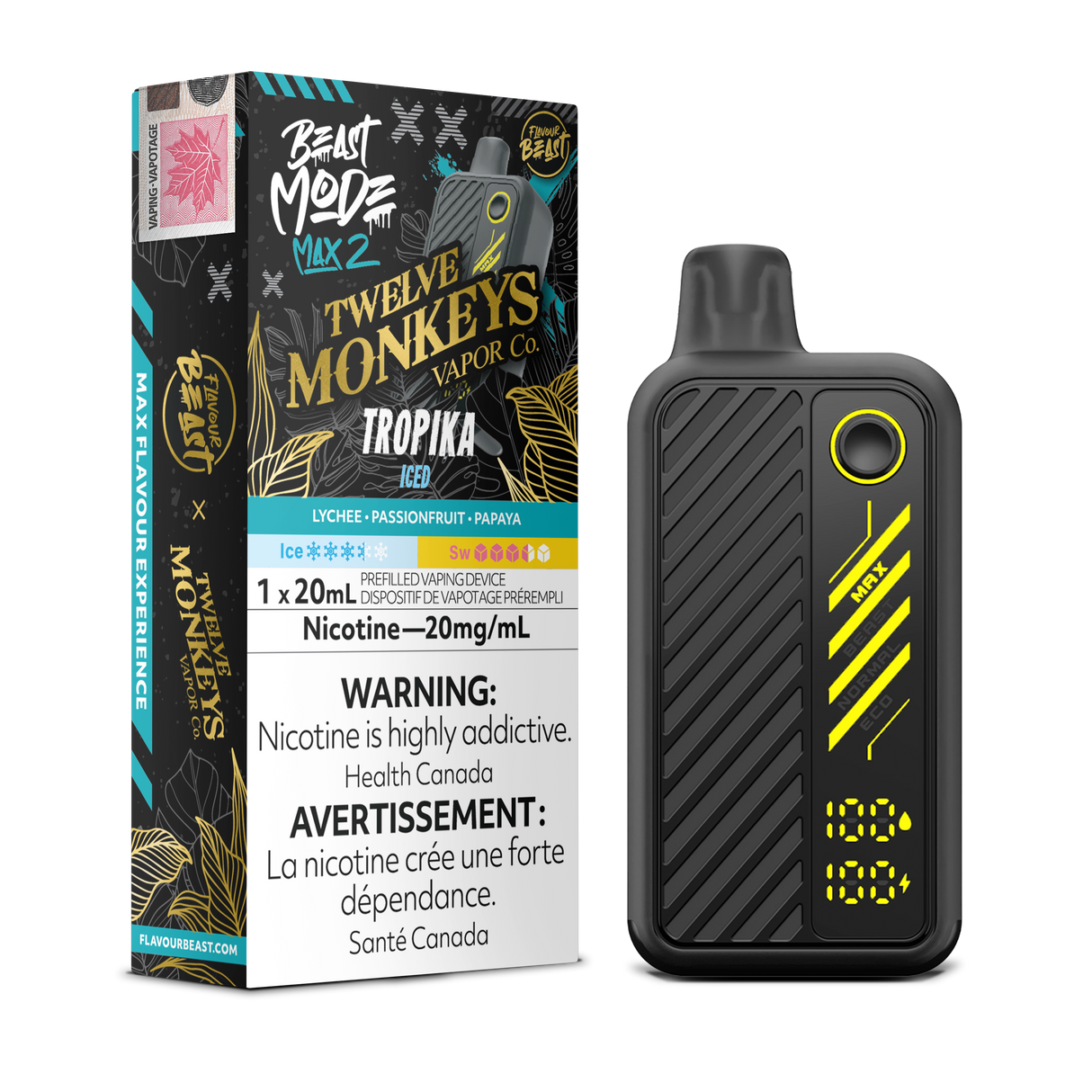 Flavour Beast Beastmode Max 2 x Twelve Monkeys – Tropika Iced, 20mg/mL, 20mL e-liquid.