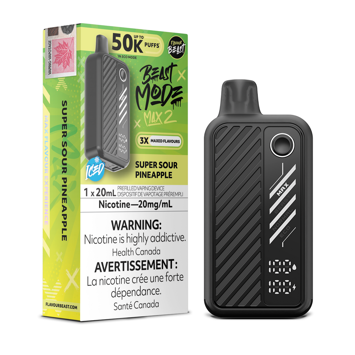 Super Sour Pineapple - Flavour Beast BeastMode Max 2 50K Disposable Vape - 20mL - 20mg/ml Nicotine strength