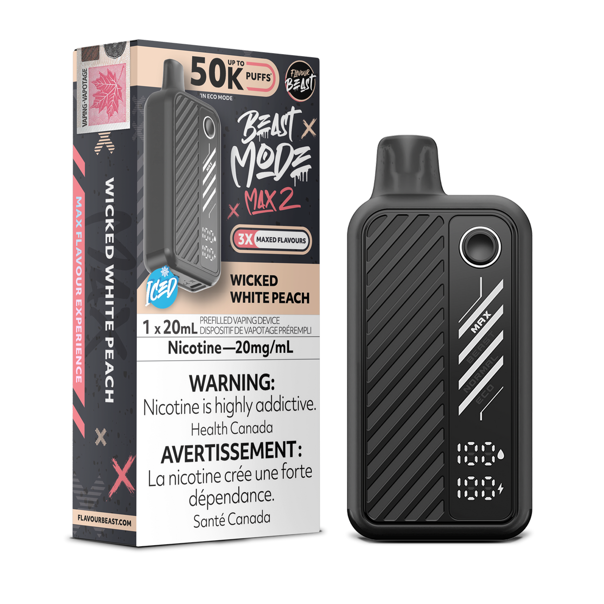 Flavour Beast BeastMode Max 2 Disposable Vape 50000 Puffs Wicked White Peach