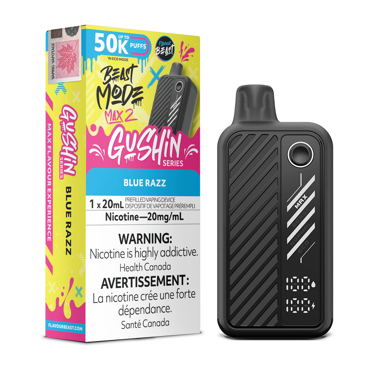 Gushin Blue Razz - Flavour Beast BeastMode Max 2 Disposable Vape - 50K Puffs - 20mL E-liquid - 20mg Nicotine