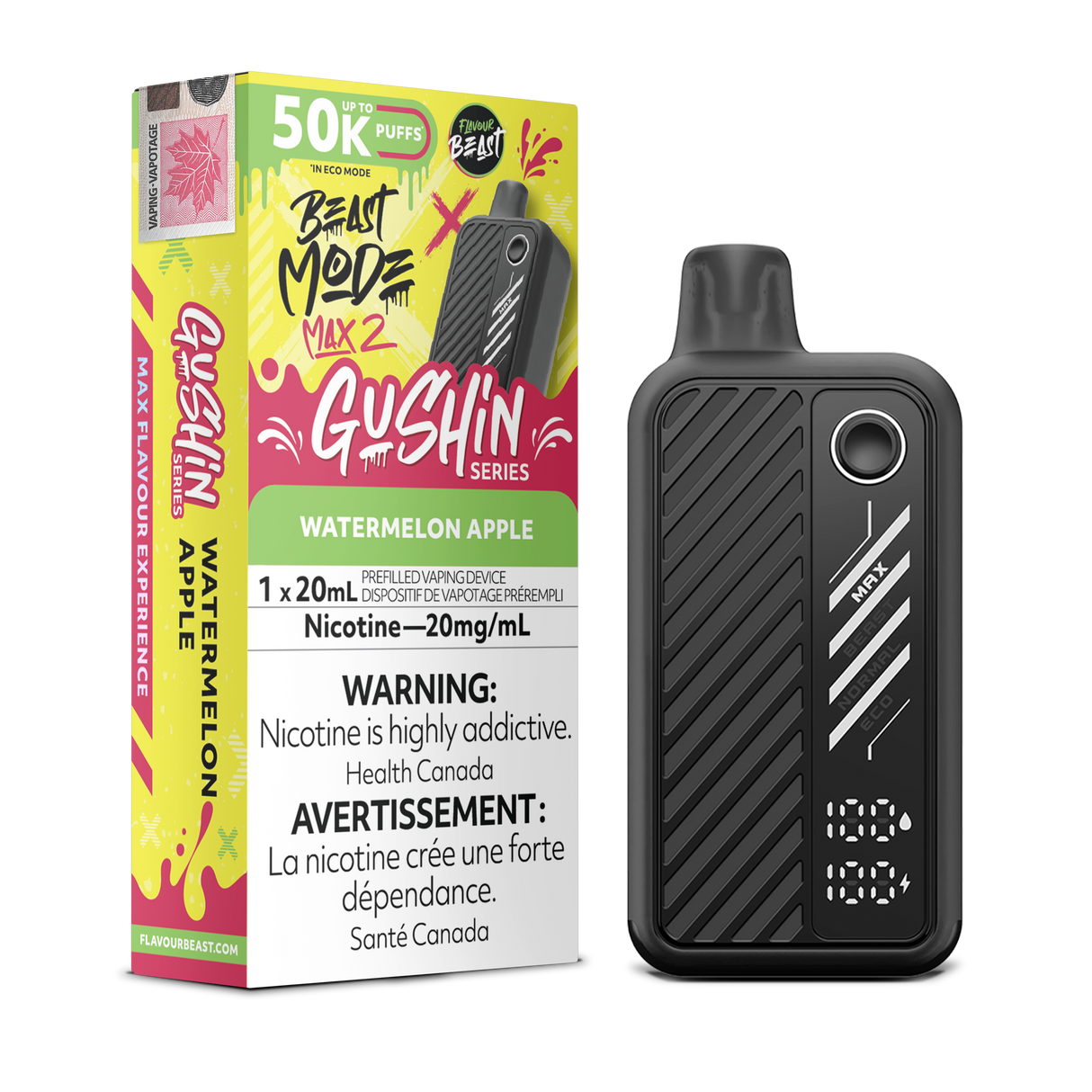 Gushin Watermelon Apple - Flavour Beast BeastMode Max 2 Disposable Vape - 50,000 Puffs - 20mL E-Liquid - 20mg Nicotine