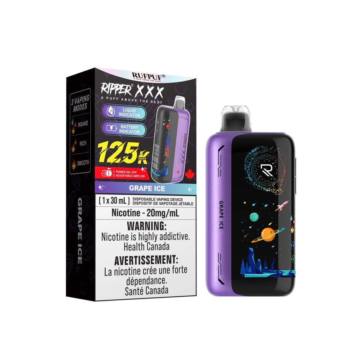 Grape Ice 125K Ripper XXX disposable vape – grape flavour with icy finish – 125,000 puffs
