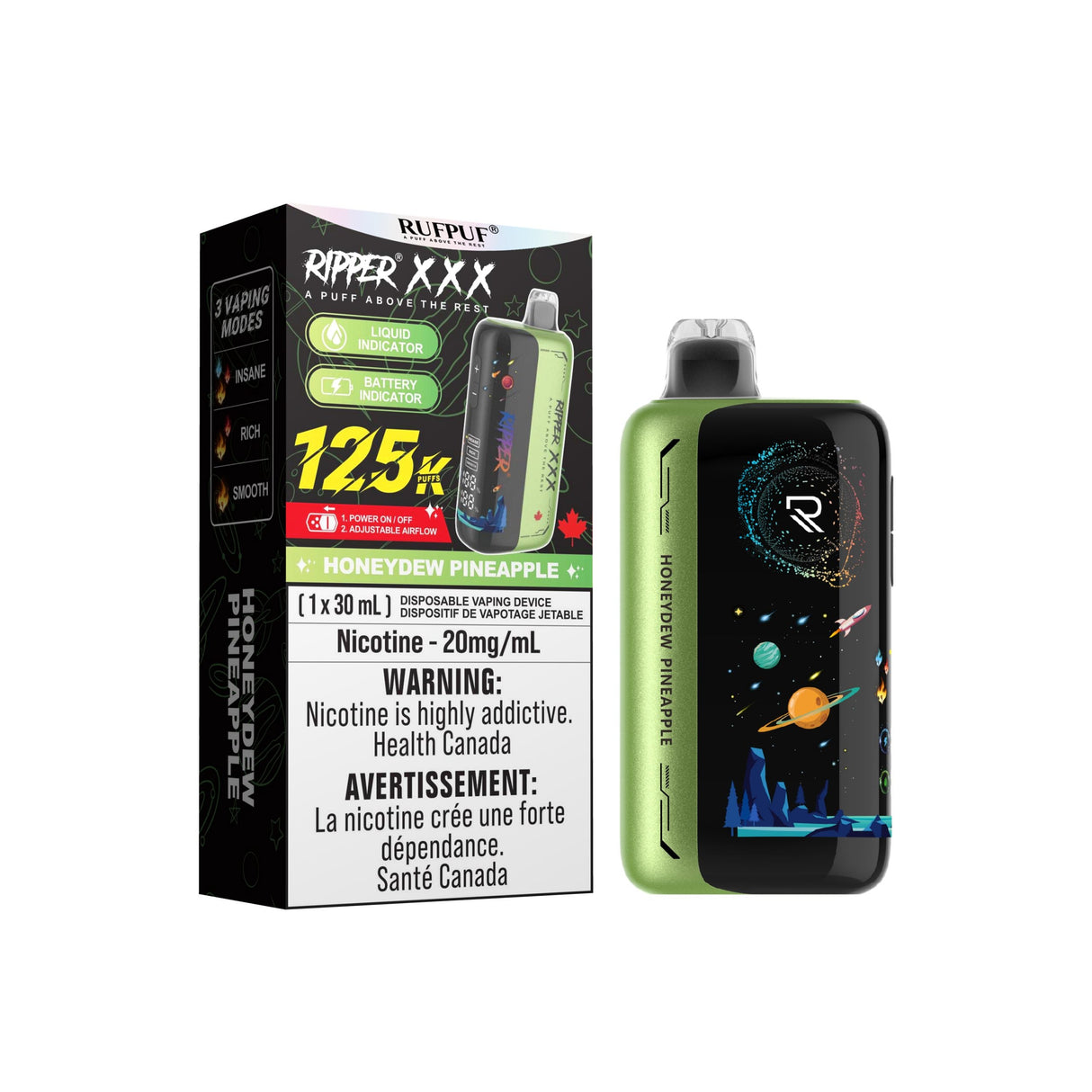 Classico Honeydew Pineapple 125K Ripper XXX disposable vape – honeydew and pineapple flavour – 125,000 puff