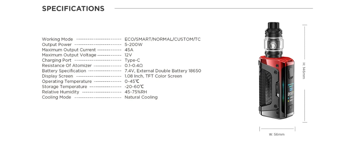 GEEKVAPE Aegis Legend 5 Specifications