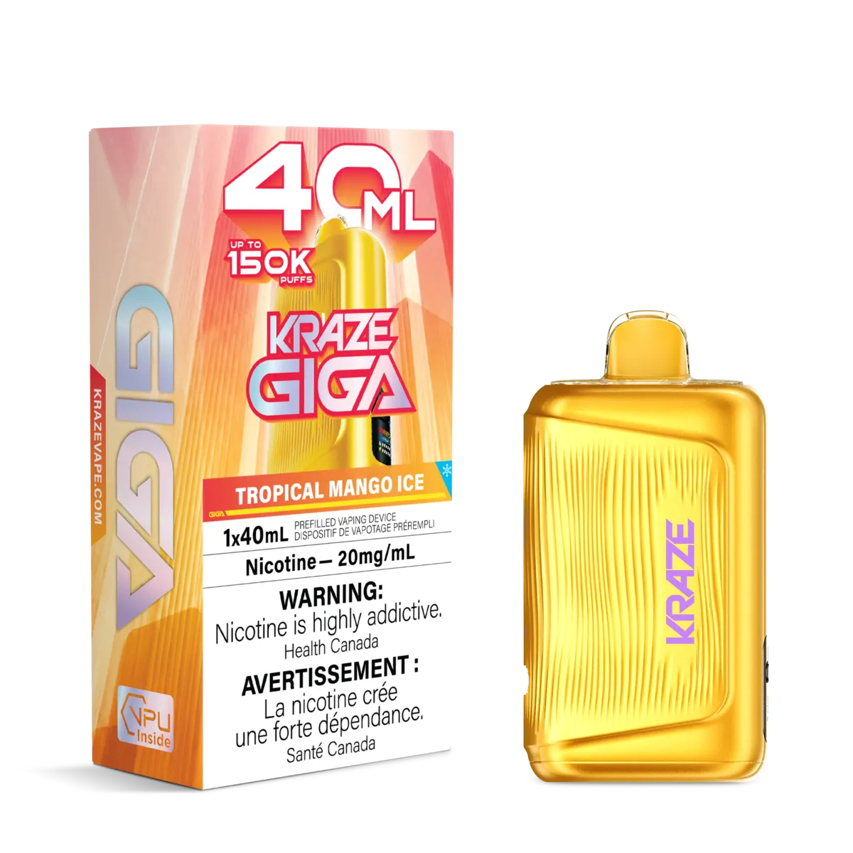 Tropical Mango Ice Kraze Giga 150K 150,000-puff disposable vape