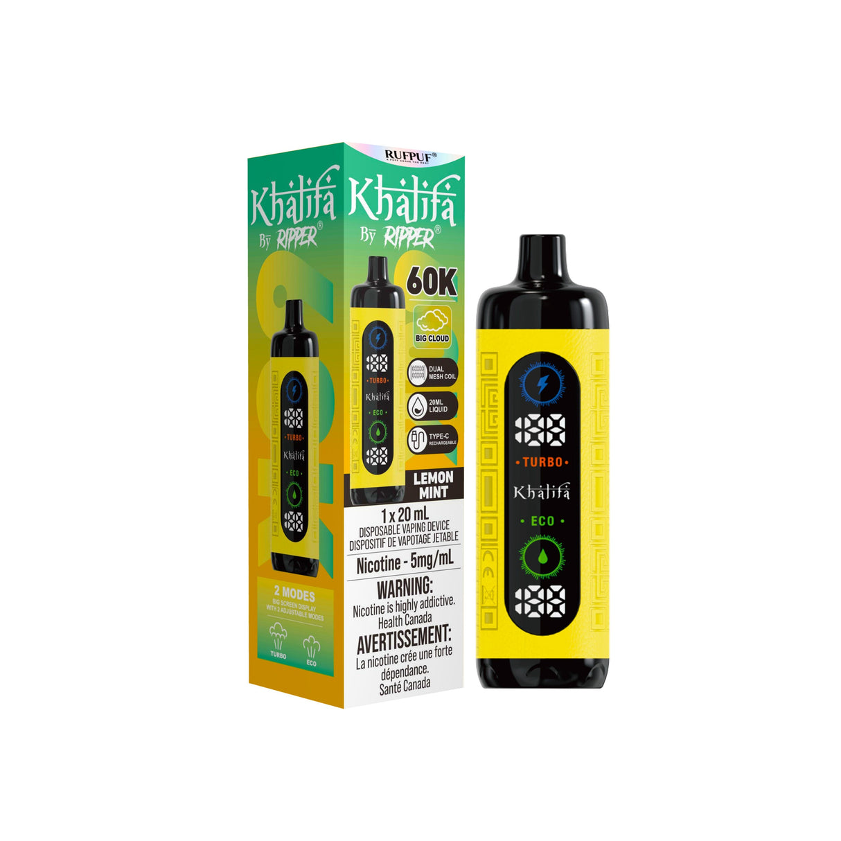 Lemon Mint - Khalifa Bar by Ripper Hookah Vape 60k