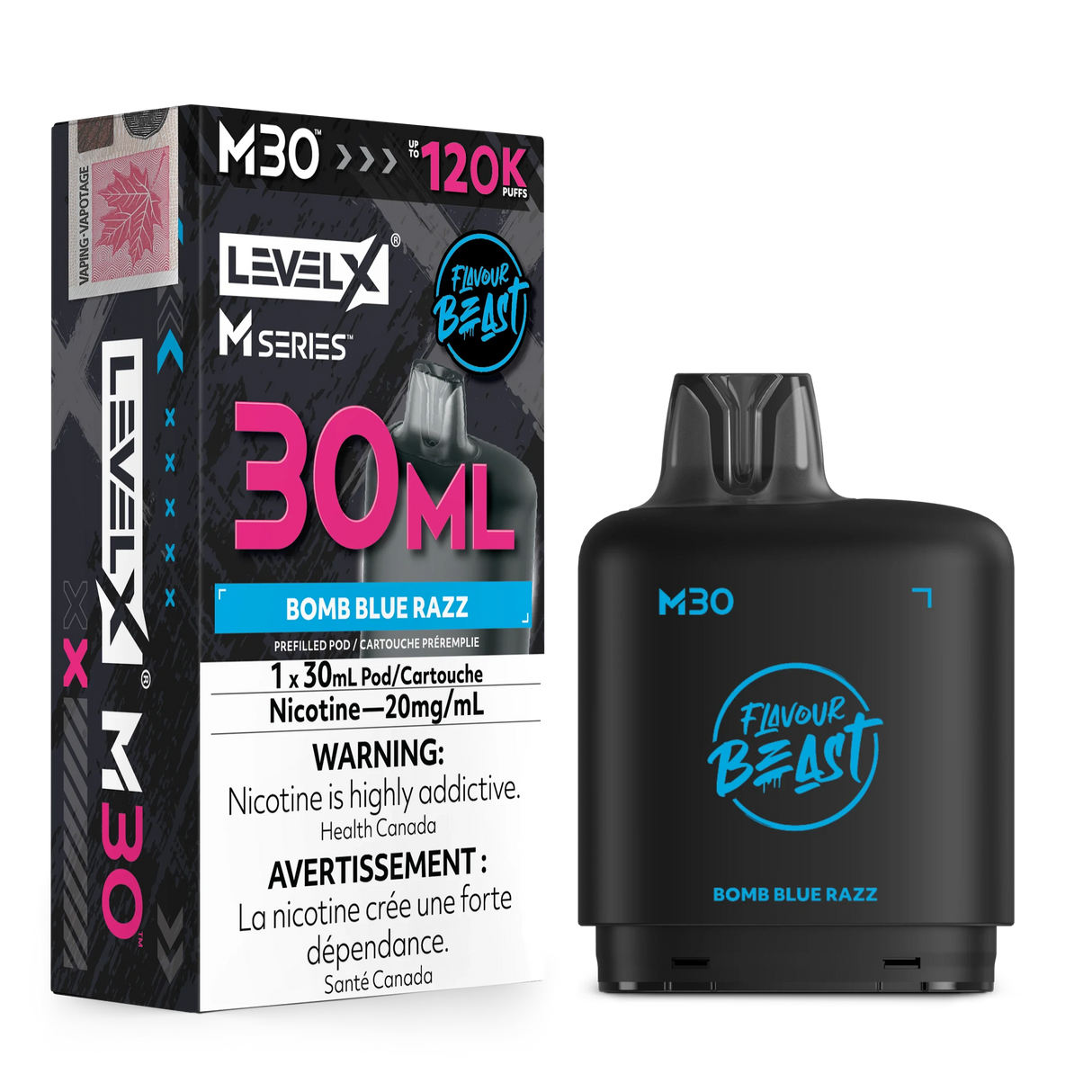 Bomb Blue Razz Level X M30 30mL prefilled pod 120K