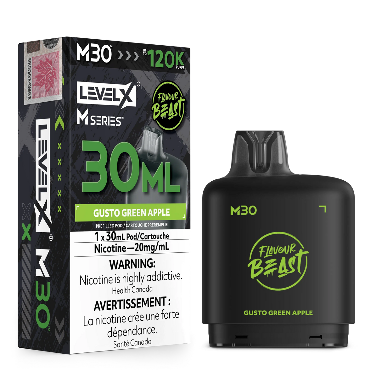Gusto Green Apple Level X M30 30mL prefilled pod 120K