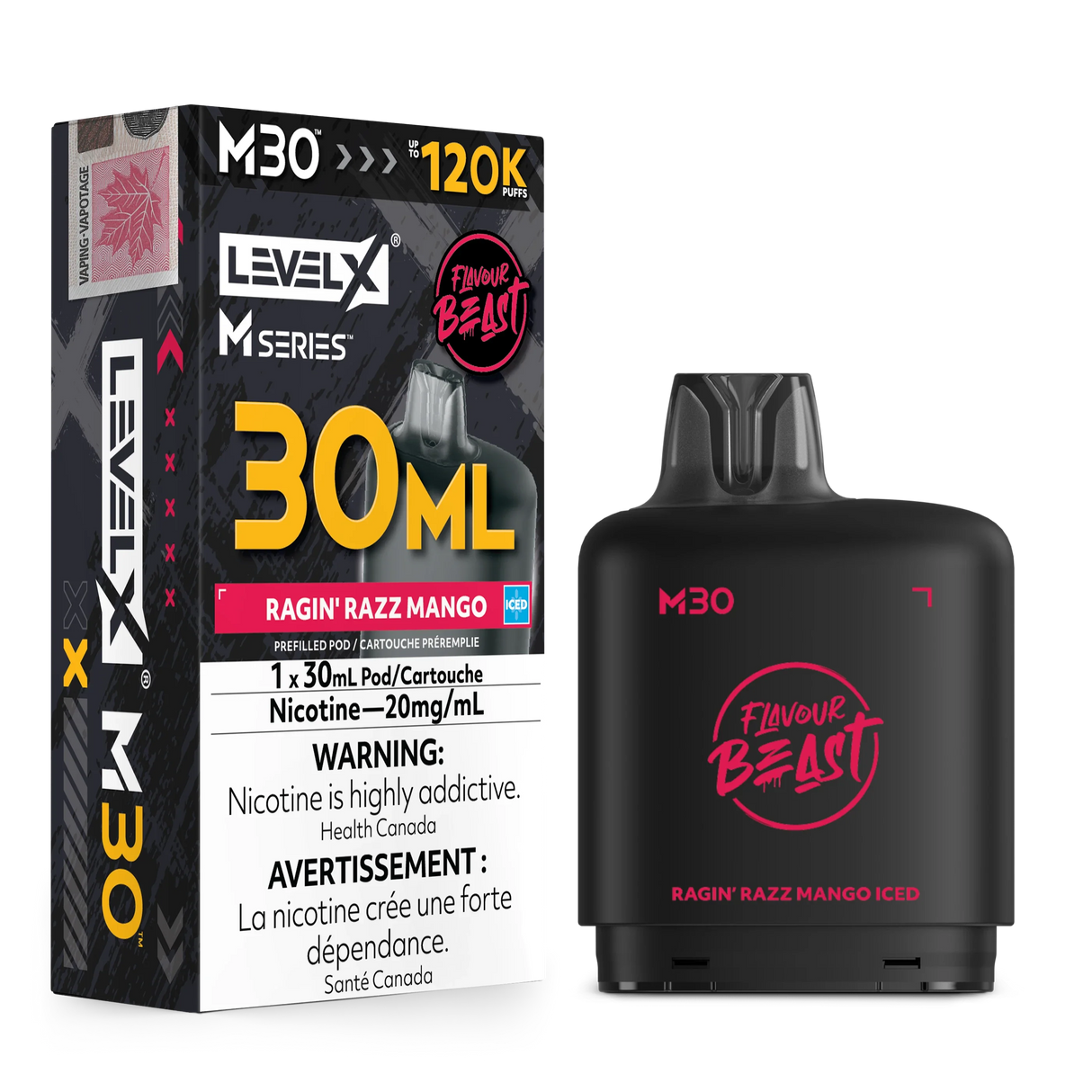 Ragin Razz Mango Iced Level X M30 30mL prefilled pod 120K