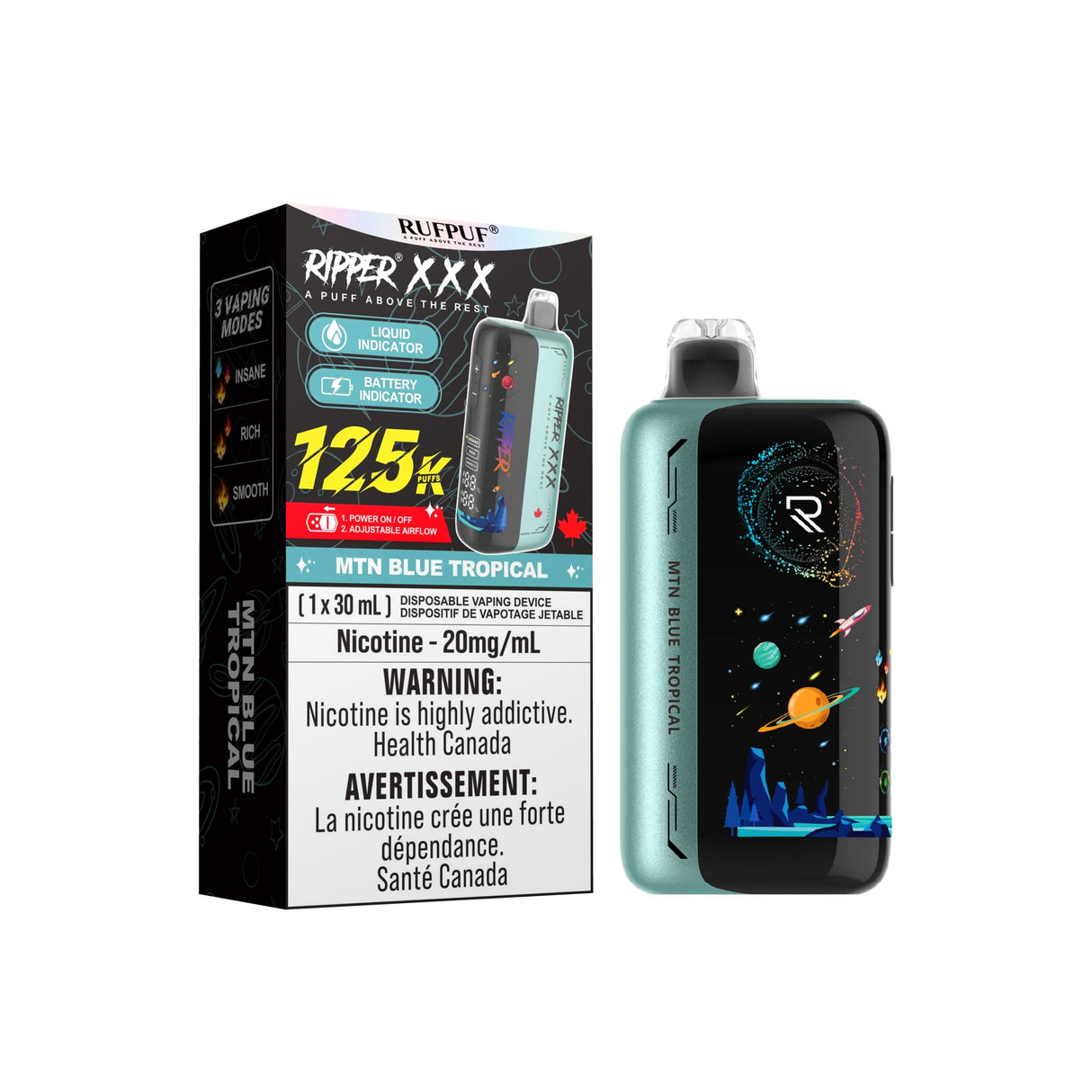 MTN Blue Tropical 125K Ripper XXX disposable vape – tropical fruit flavour – 125,000 puffs