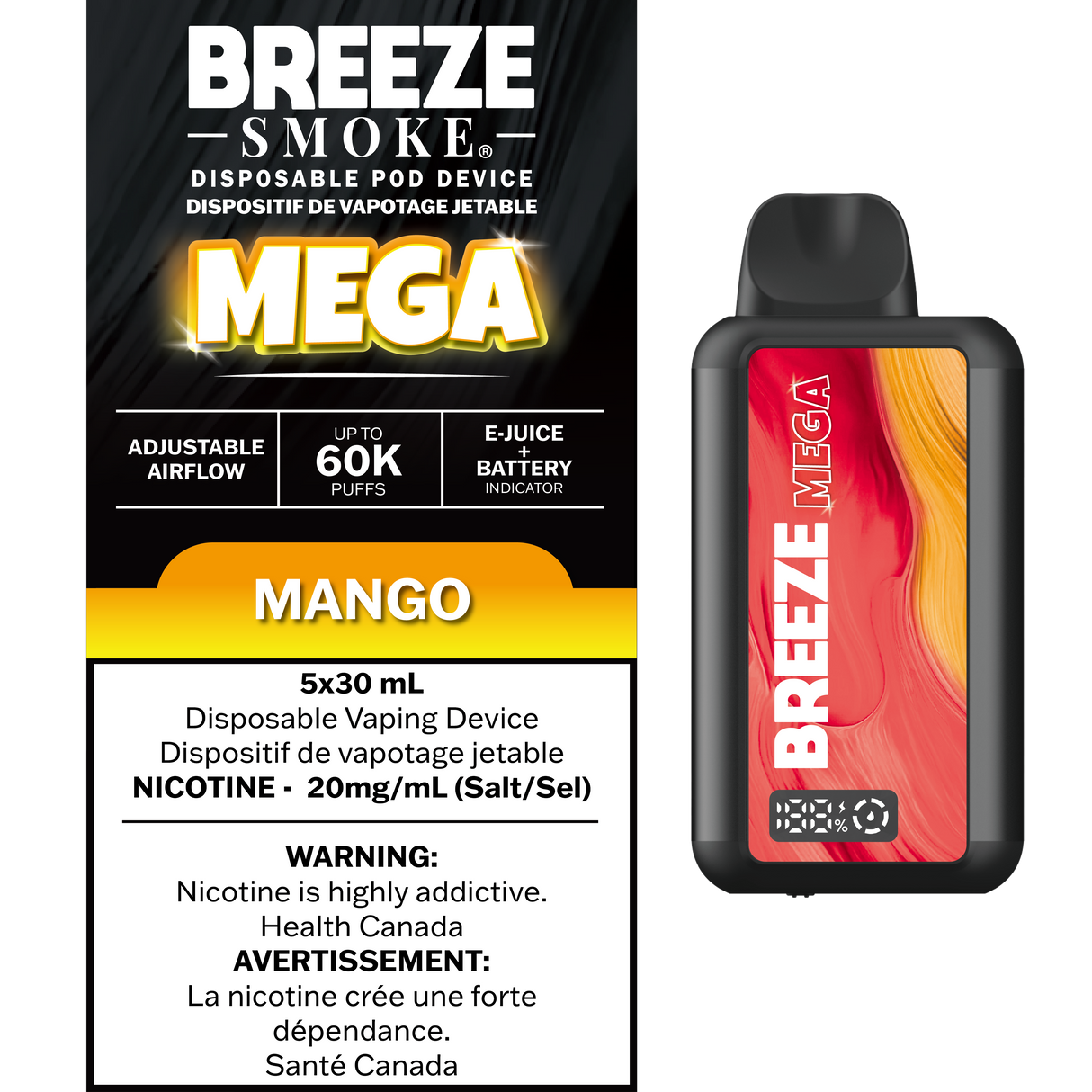 Mango – Breeze Mega 60000 Puffs – 20mg Nicotine – 30mL e-liquid