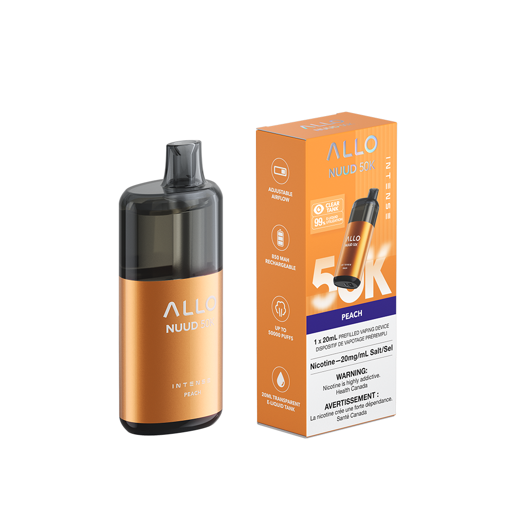Peach – Allo Intense NUUD 50K Disposable Vape 20 mL Salt Nic Type-C Battery.