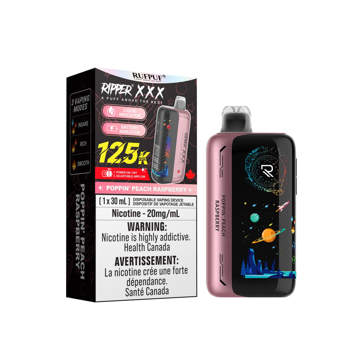 POPPIN PEACH RASPBERRY Ripper XXX 125k Disposable Vape