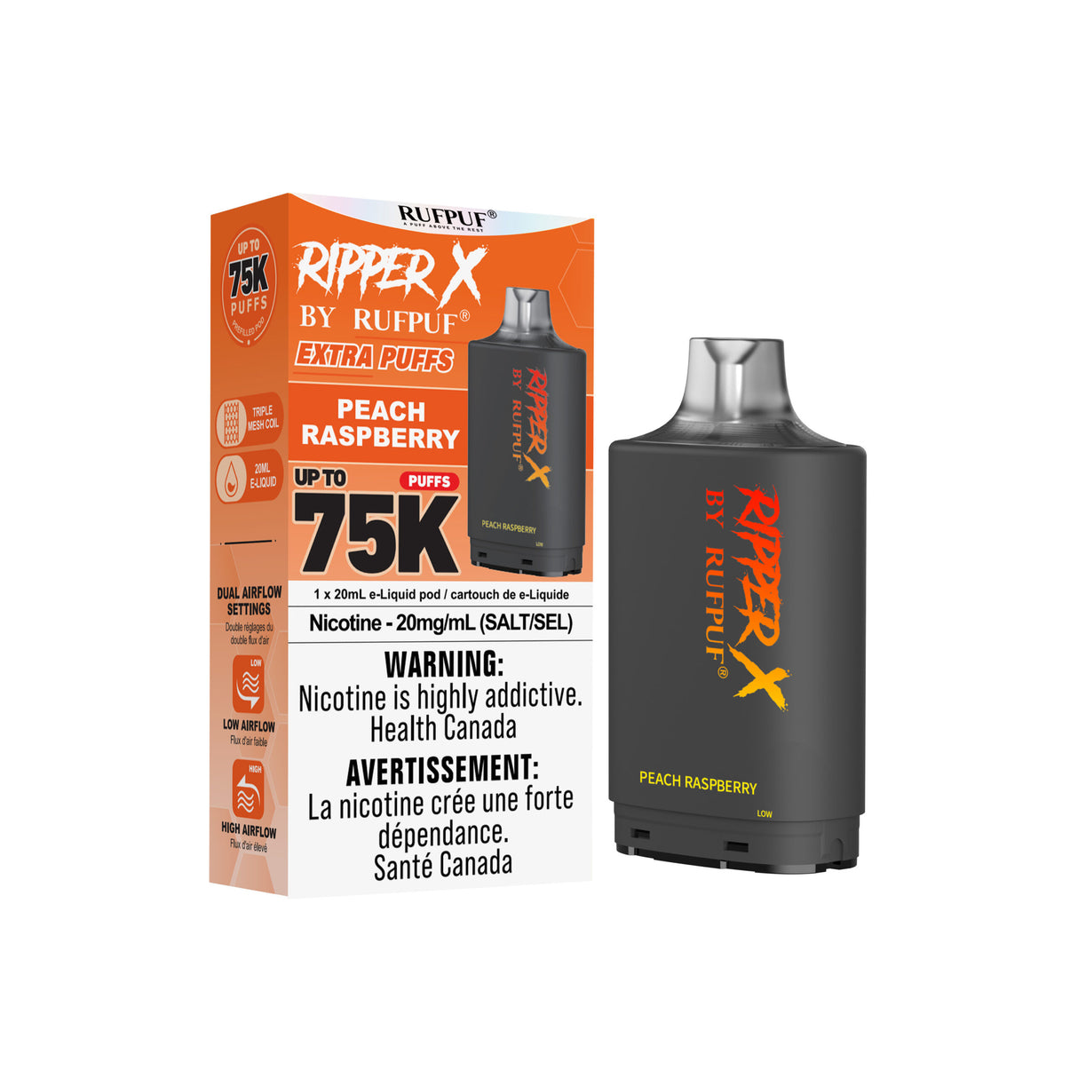 Peach Raspberry Ripper X 75000 puffs vape pod in Canada