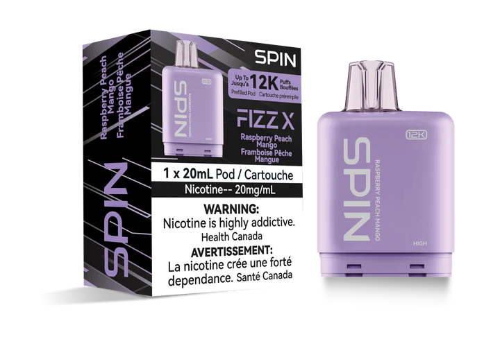 SPIN FIZZ X Pod 12000 - Raspberry Peach Mango Flavour - 12k Vape Pod
