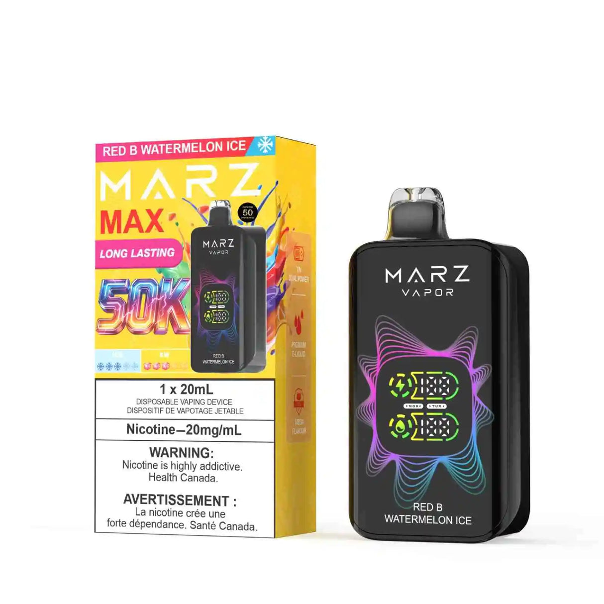 Red B Watermelon Ice MARZ Max 50K Disposable Vape with red berry, watermelon, and icy flavour
