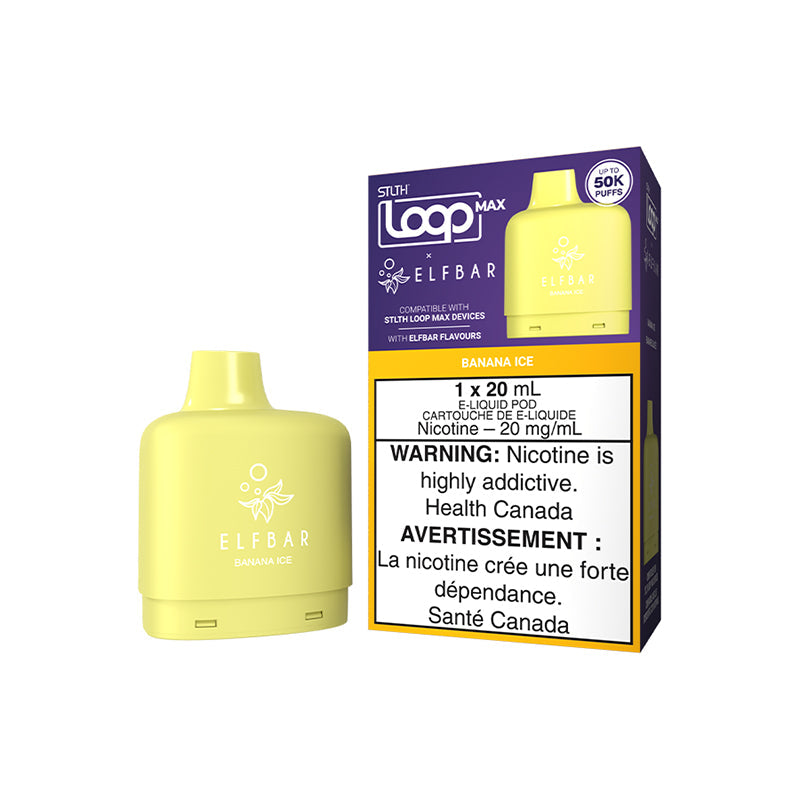 Banana Ice STLTH LOOP MAX x ELFBAR 20mL pod 50,000 puffs creamy iced banana at Quality Vapes Canada