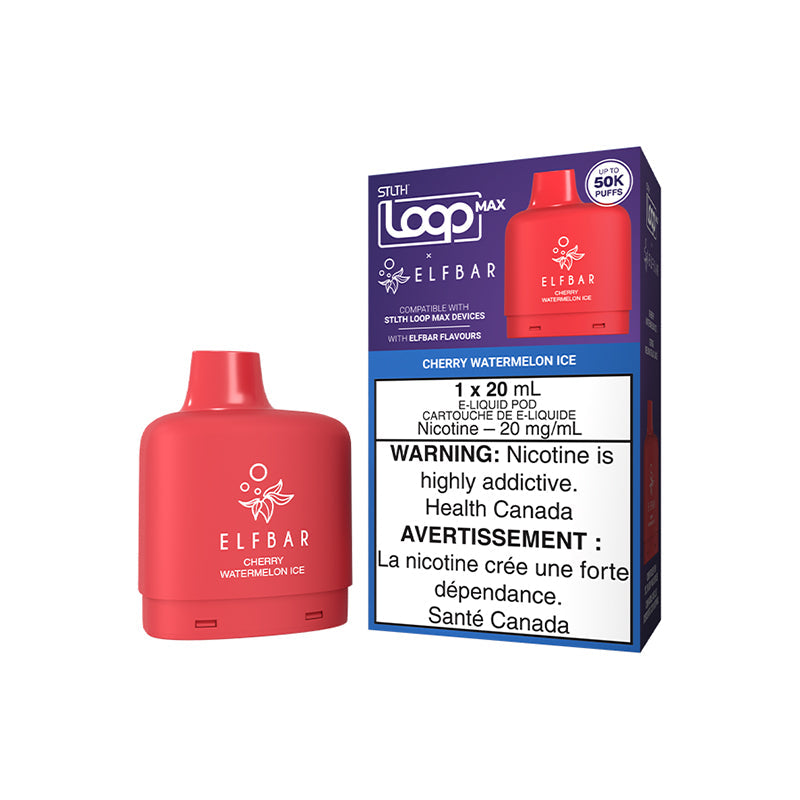Cherry Watermelon Ice STLTH LOOP MAX x ELFBAR 20mL pod iced cherry watermelon 50,000 puffs at Quality Vapes Canada