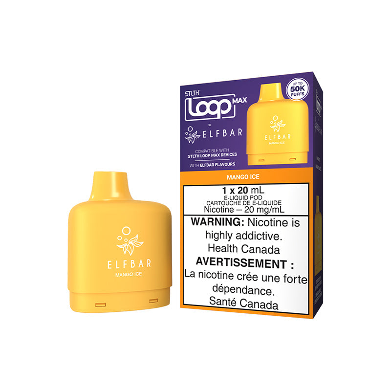 Mango Ice STLTH LOOP MAX x ELFBAR 20mL pod tropical iced mango 50,000 puffs 20mg at Quality Vapes Canada