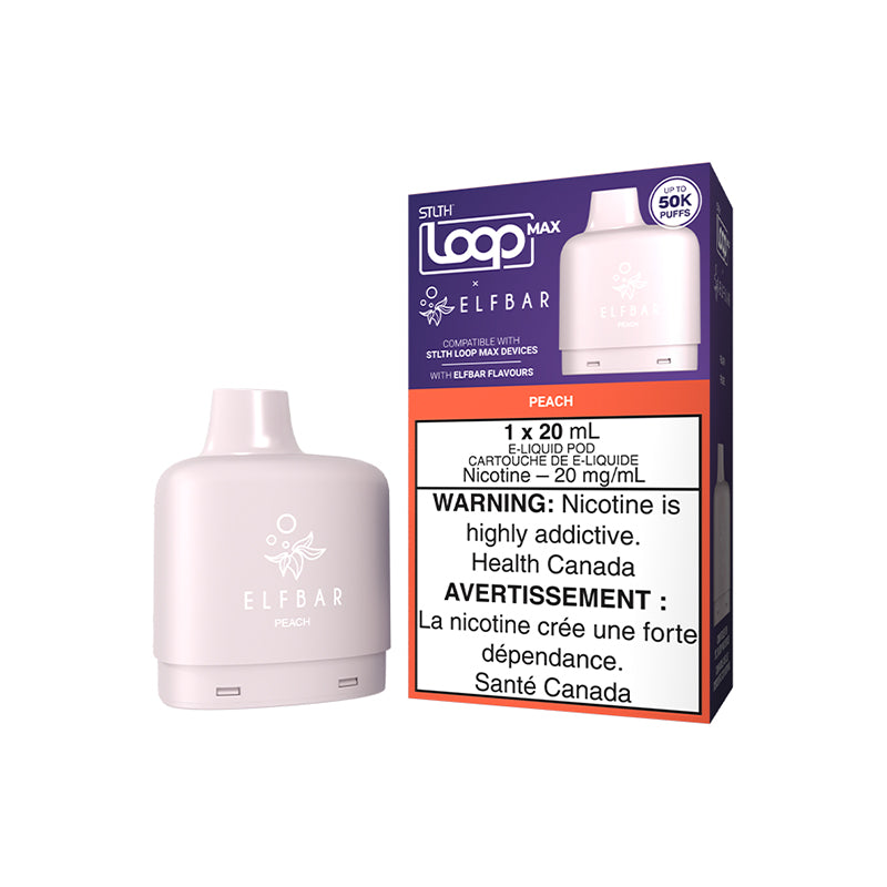 Peach STLTH LOOP MAX x ELFBAR 20mL pod smooth non iced peach 50,000 puffs 20mg at Quality Vapes Canada