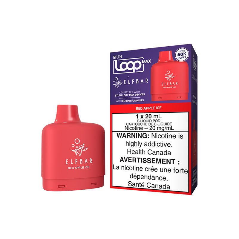 Red Apple Ice STLTH LOOP MAX x ELFBAR 20mL pod crisp iced red apple 50,000 puffs 20mg at Quality Vapes Canada