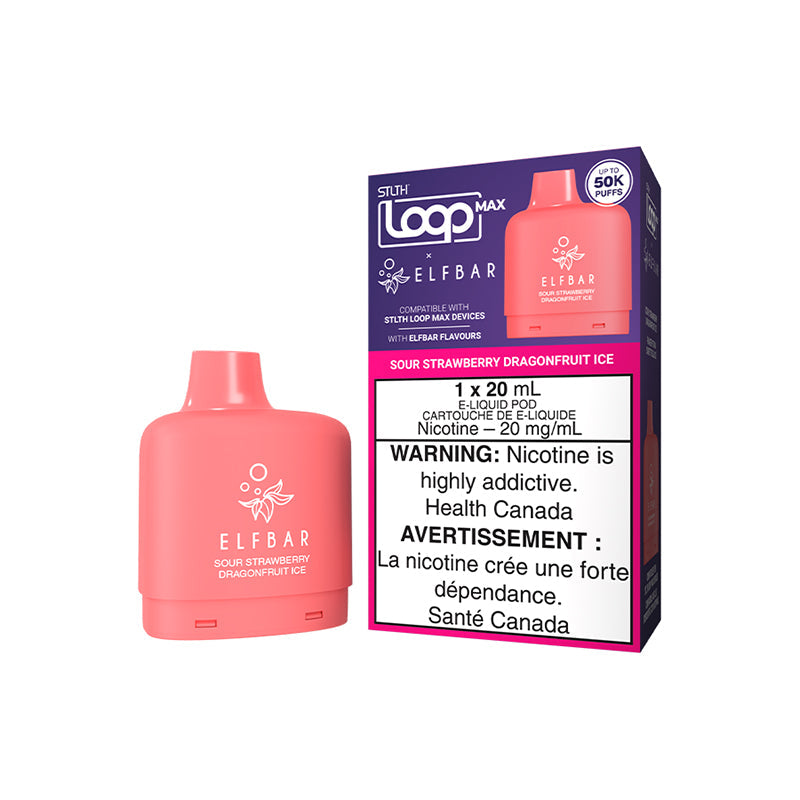 Sour Strawberry Dragonfruit Ice STLTH LOOP MAX x ELFBAR 20mL pod sour strawberry dragonfruit ice 50,000 puffs at Quality Vapes Canada