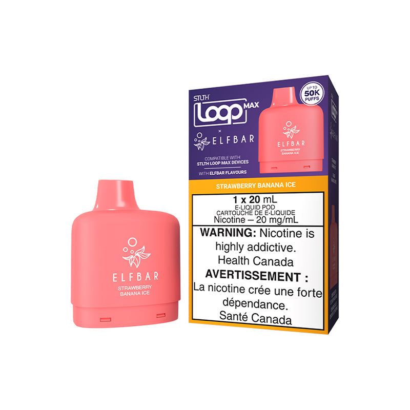 Strawberry Banana Ice STLTH LOOP MAX x ELFBAR 20mL pod creamy strawberry banana ice 50,000 puffs at Quality Vapes Canada
