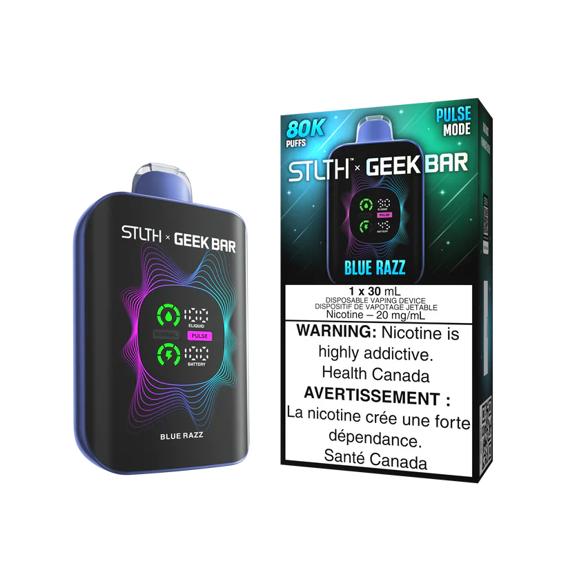 Blue Razz STLTH X GEEKBAR 80K Disposable Vape Canada Limited Edition with blue raspberry flavour