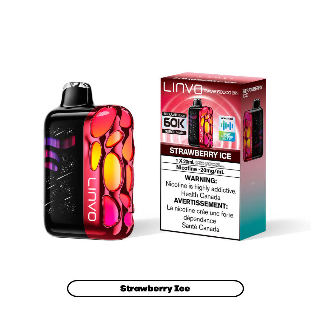 Strawberry Ice - Linvo Rave 60K Pro Disposable Vape - 20mg/mL nicotine - 20mL e-liquid - 60000 Puffs