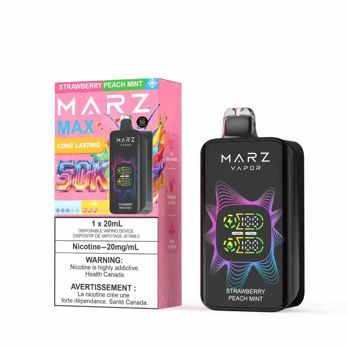Strawberry Peach Mint MARZ Max 50K Disposable Vape with strawberry, peach, and fresh mint flavour