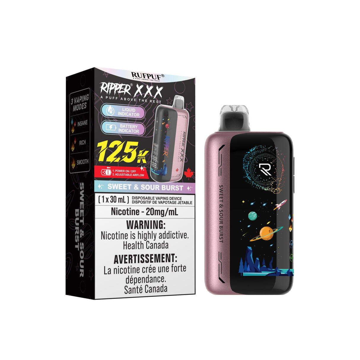 Classico Sweet & Sour Burst 125K Ripper XXX disposable vape – sweet and sour fruit blend – 125,000 puffs