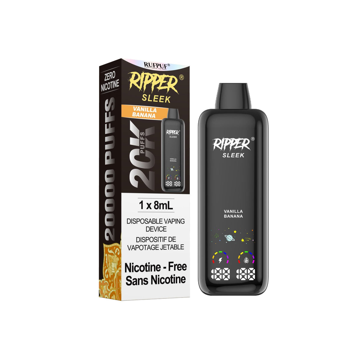 VANILLA BANANA – Ripper SLEEK Zero Nicotine Disposable Vape 20k