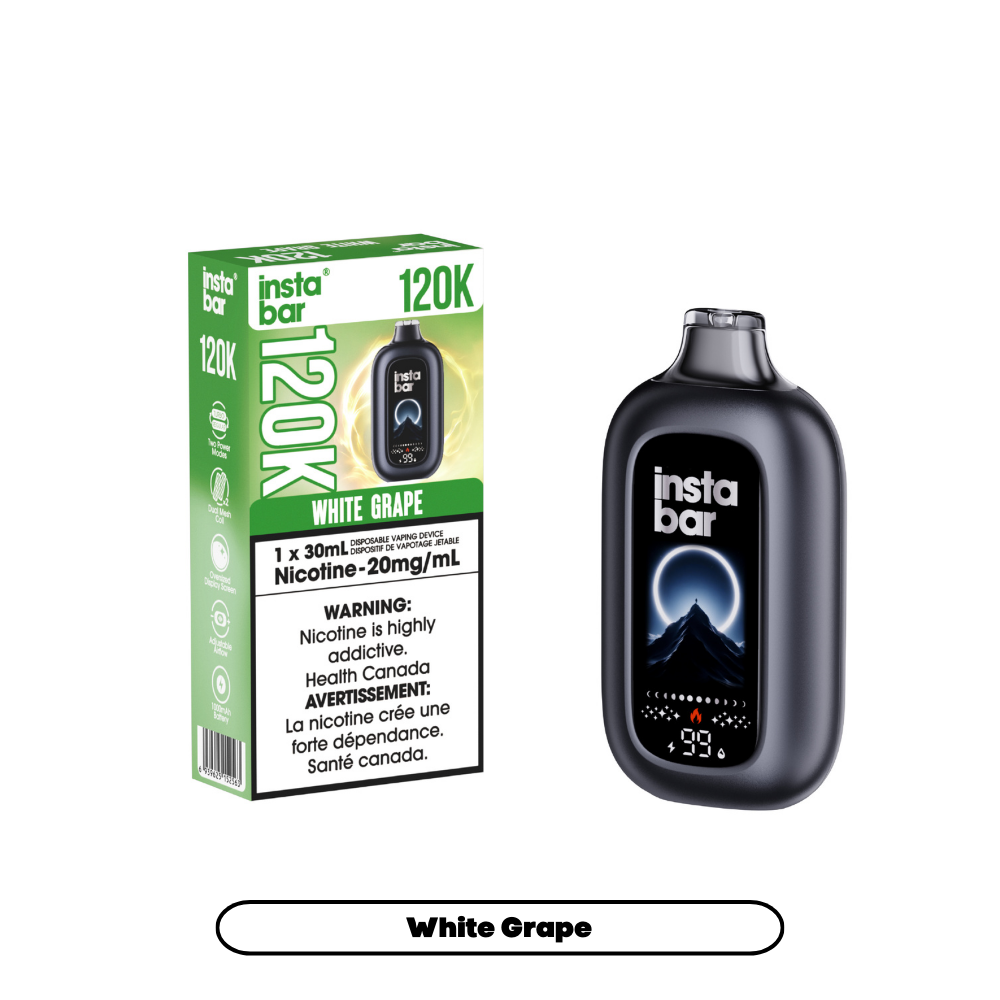 INSTA BAR 120K Disposable Vape White Grape with up to 120,000 puffs and dual mesh coil in Canada
