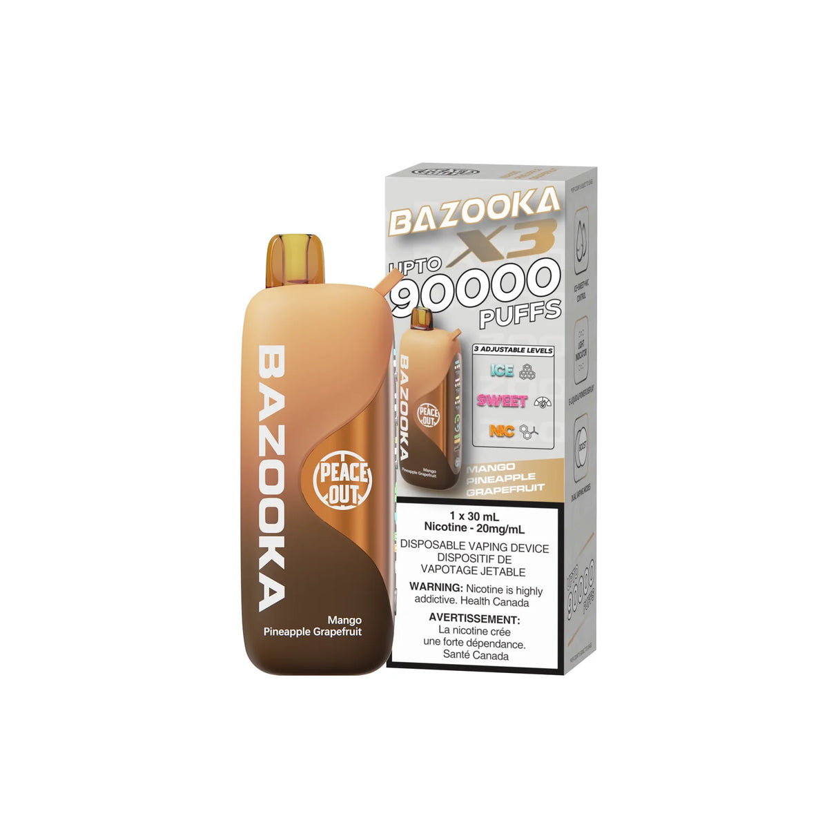 Bazooka Disposable Vape X3 - 90000 Puffs 30ML - Synthetic - Adjustable Nic levels