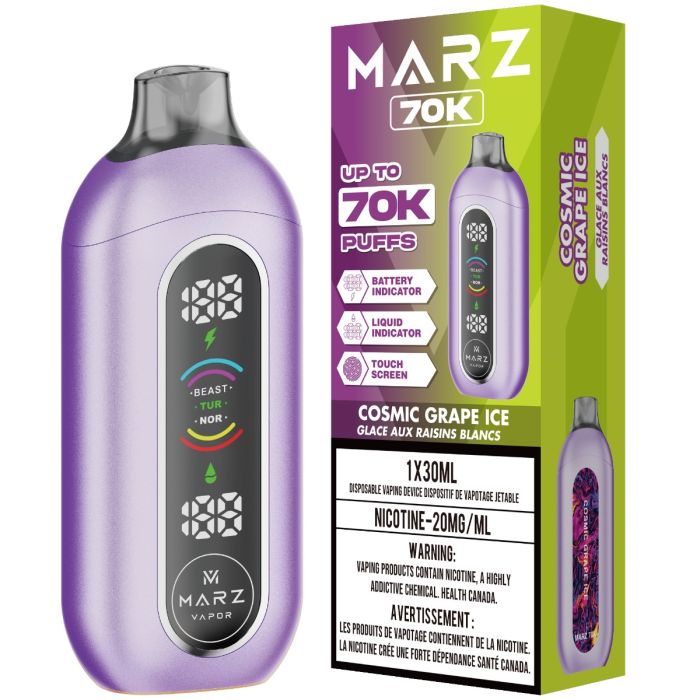 Cosmic Grape Ice - 70000 puffs - 20mg/ml nicotine strength - 30ml e-juice - Marz 70K Disposable Vape