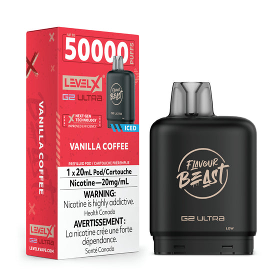 Vanilla Coffee Iced - Level X Flavour Beast Boost G2 Ultra Pod 50K Puffs, 20mg/ml
