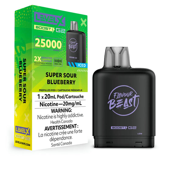 Level X Flavour Beast Boost G2 Pod 20mL - Super Sour Blueberry Iced