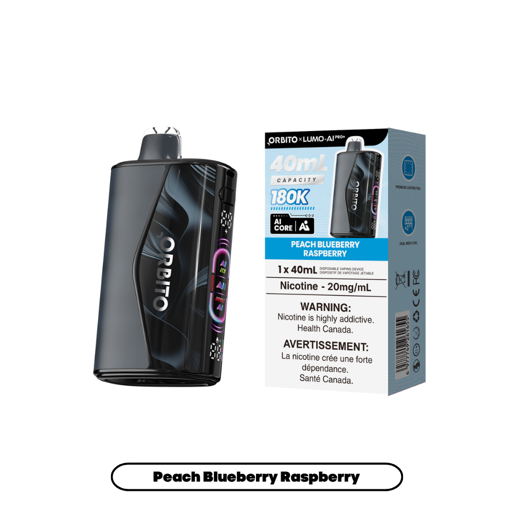 Peach Blueberry Raspberry ORBITO LUMO AI Pro+ 180K disposable vape