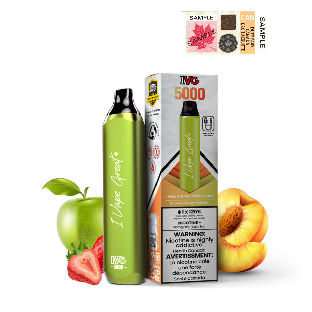 Apple Strawberry Peach - IVG Bar Max 5000 Puffs Disposable Vape